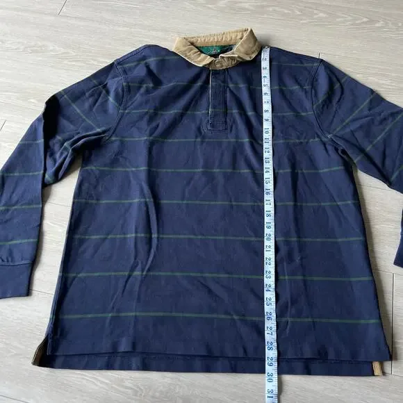 J Crew Rugby Shirt With Corduroy Collar Mens Large Blue Striped - Picture 5 of 11